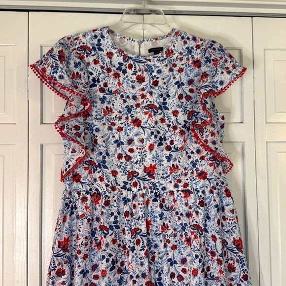 Ann Taylor red and blue floral ruffle trim maxi dress size small - Picture 5 of 12